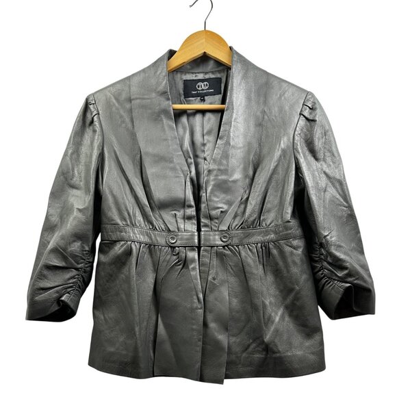 Tart Collections Gray Lamb Leather Jacket Peplum Pleated Waist Blazer Sz MEDIUM - Picture 2 of 7